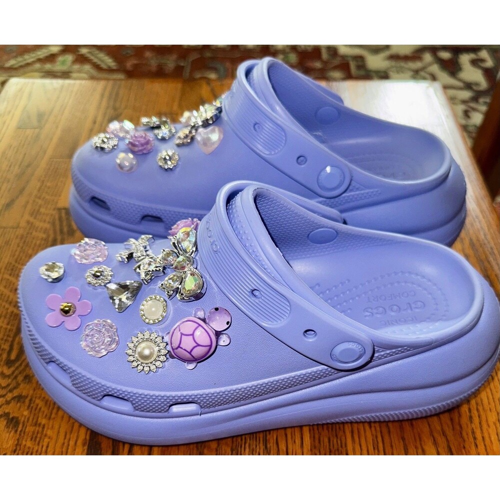 Bling Crocs embellished jibbitz Platform Clog In Purple W8